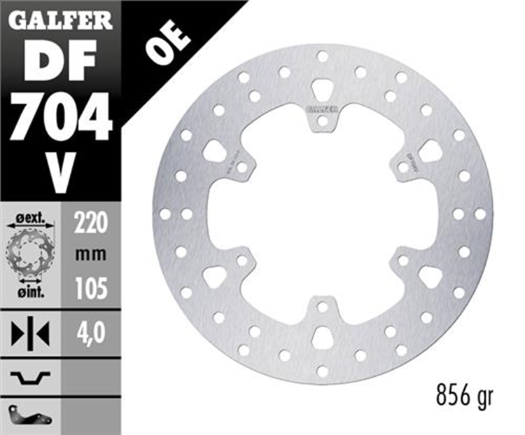 DISCO FRENO MOTO GALFER PIAGGIO 220X105 4MM 6T ( NG 113)